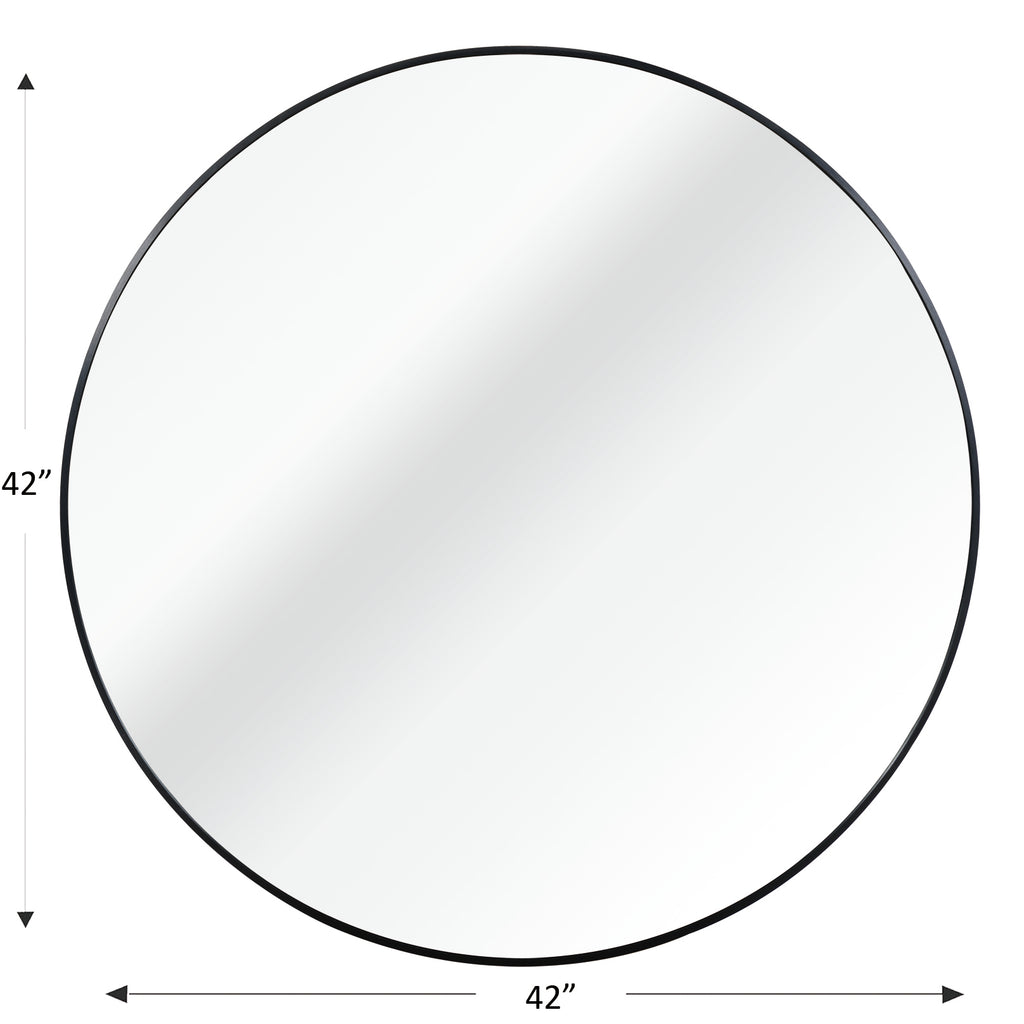 42-Inch Round Bathroom Mirror, Black Aluminum Frame