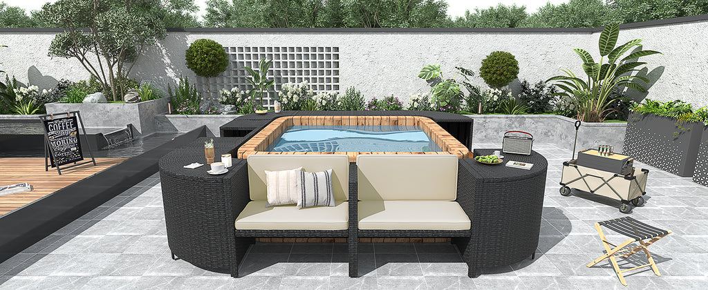 Spa Surround Spa Frame Quadrilateral Outdoor Rattan Sectional Sofa Set