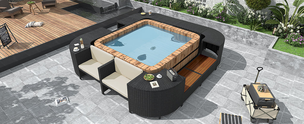Spa Surround Spa Frame Quadrilateral Outdoor Rattan Sectional Sofa Set