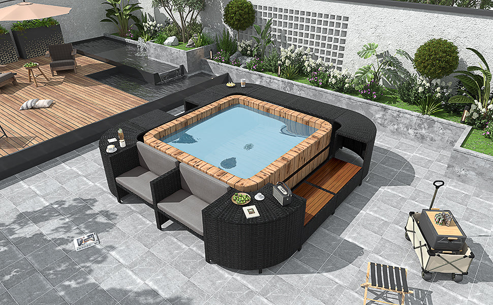 Spa Surround Spa Frame Quadrilateral Outdoor Rattan Sectional Sofa Set