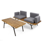 Canoga Outdoor Industrial Loveseat with Coffee Table