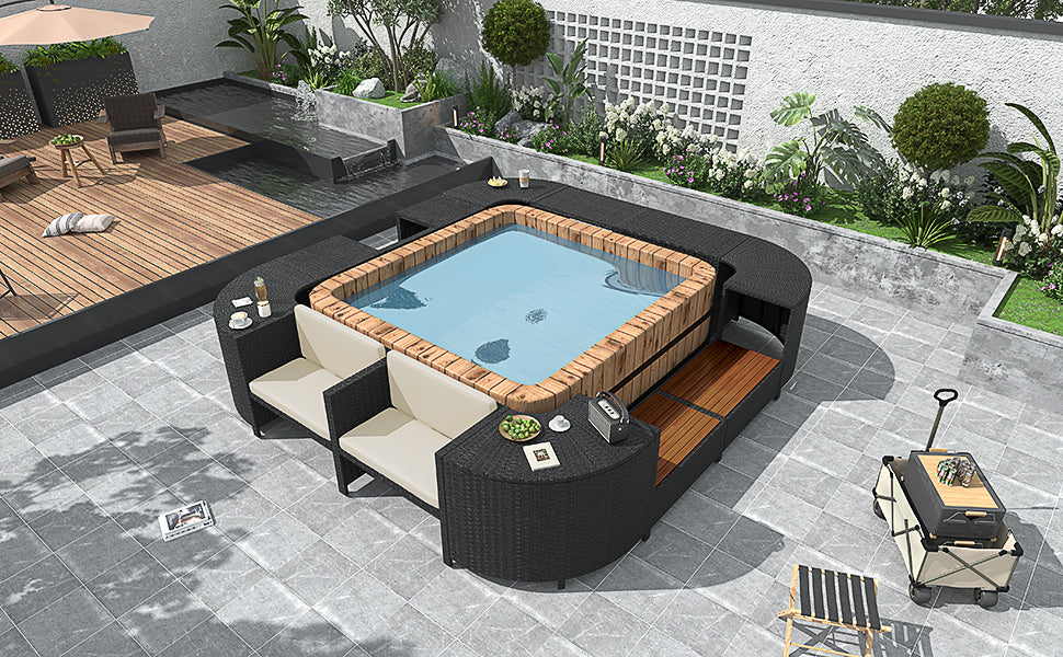Spa Surround Spa Frame Quadrilateral Outdoor Rattan Sectional Sofa Set