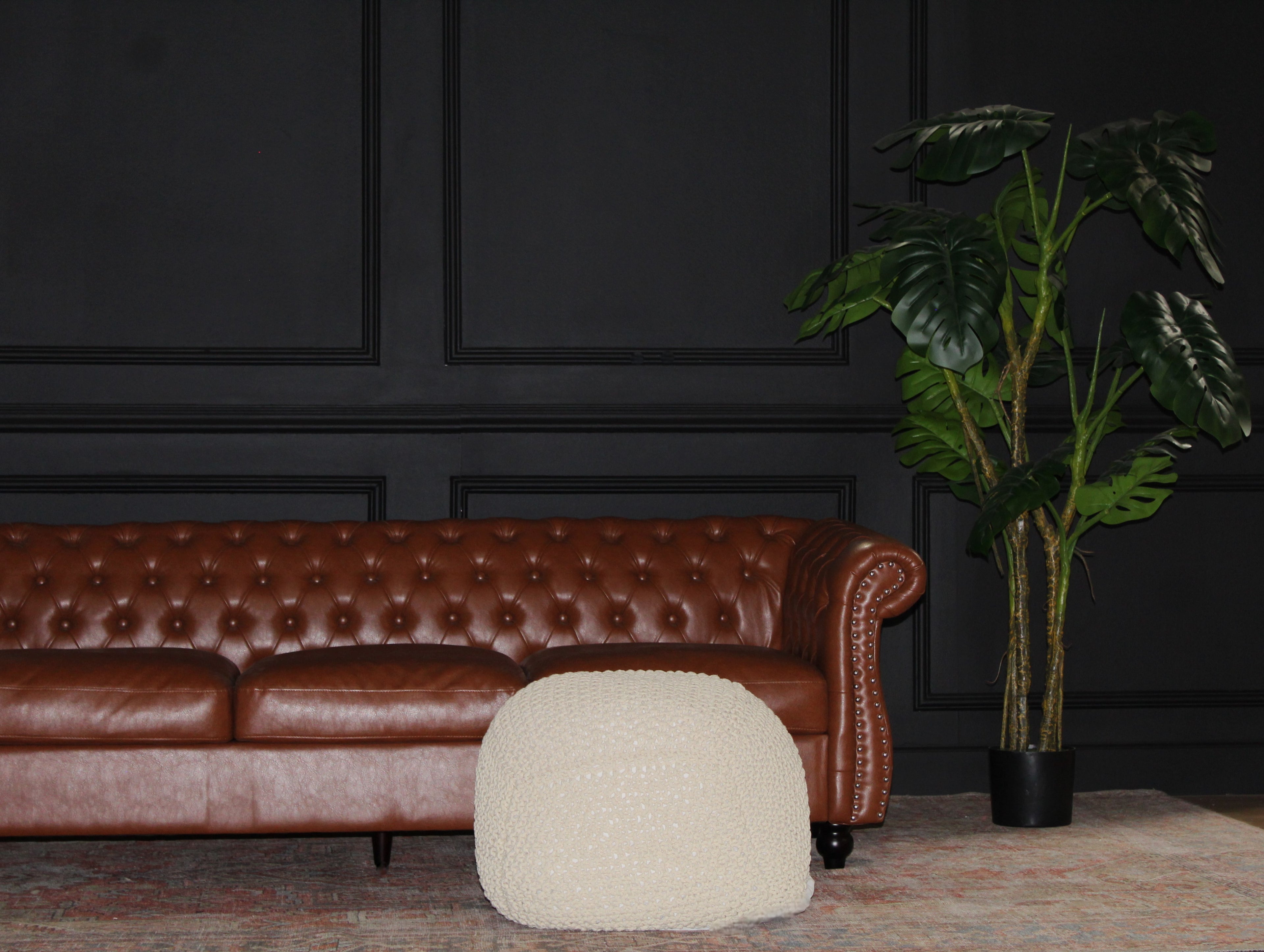Semi-Rounded Pouf - Cable Knitted - Handmade