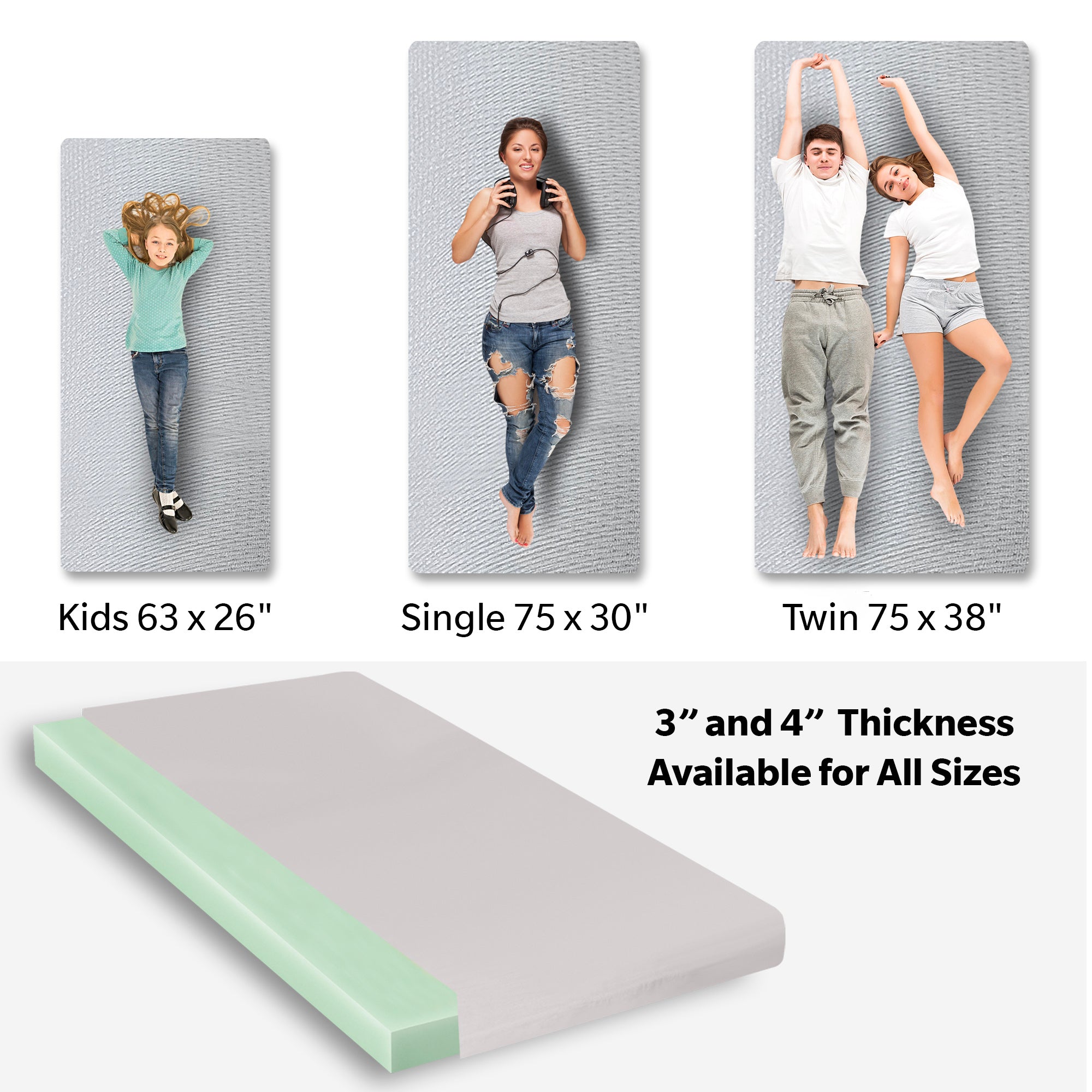 Memory Foam Camping Mattress - 75"x30"x4"