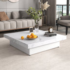 Square Marble Veneer Coffee Table Sliding Top with Storage