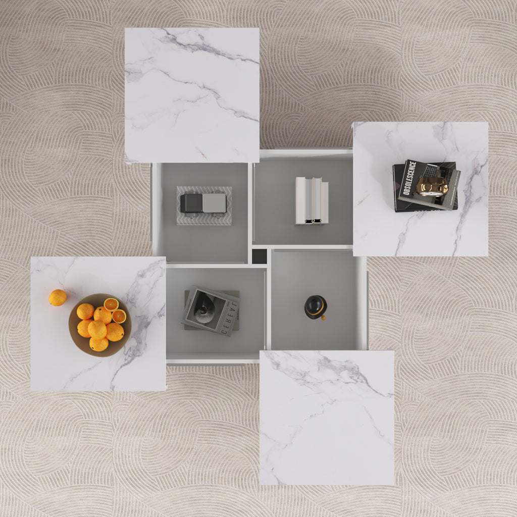Square Marble Veneer Coffee Table Sliding Top with Storage