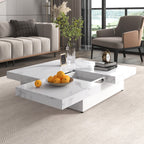 Square Marble Veneer Coffee Table Sliding Top with Storage
