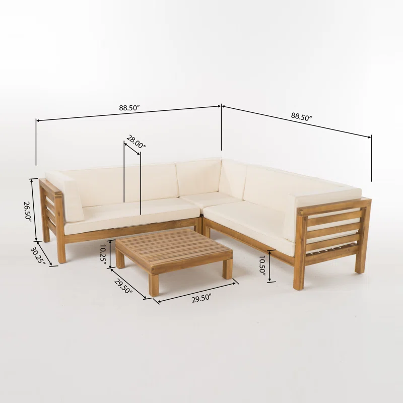 Oana Outdoor Wooden Sectional Set With Cushions