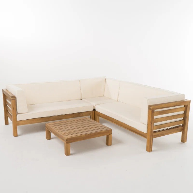 Oana Outdoor Wooden Sectional Set With Cushions
