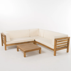 Oana Outdoor Wooden Sectional Set With Cushions