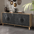 Black Carved Symmetrical Design TV Stand