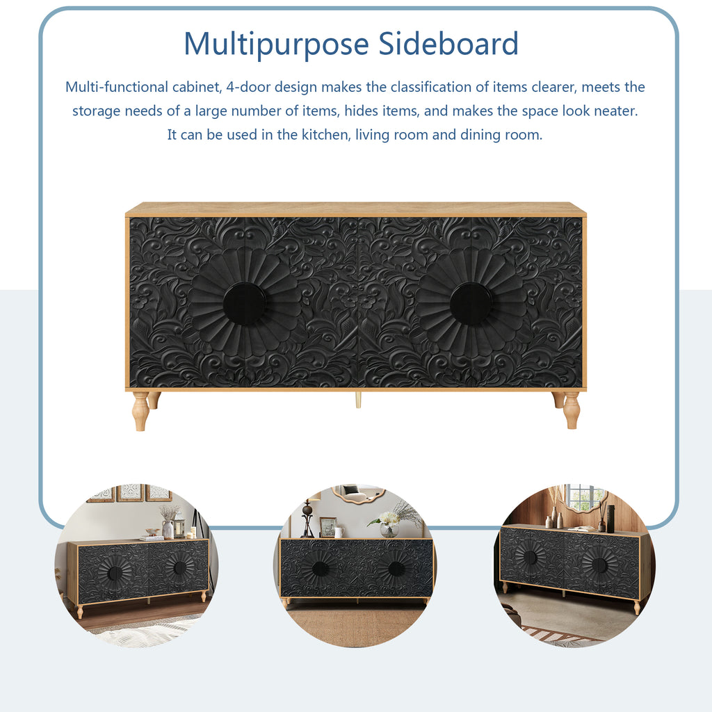 Black Carved Symmetrical Design TV Stand