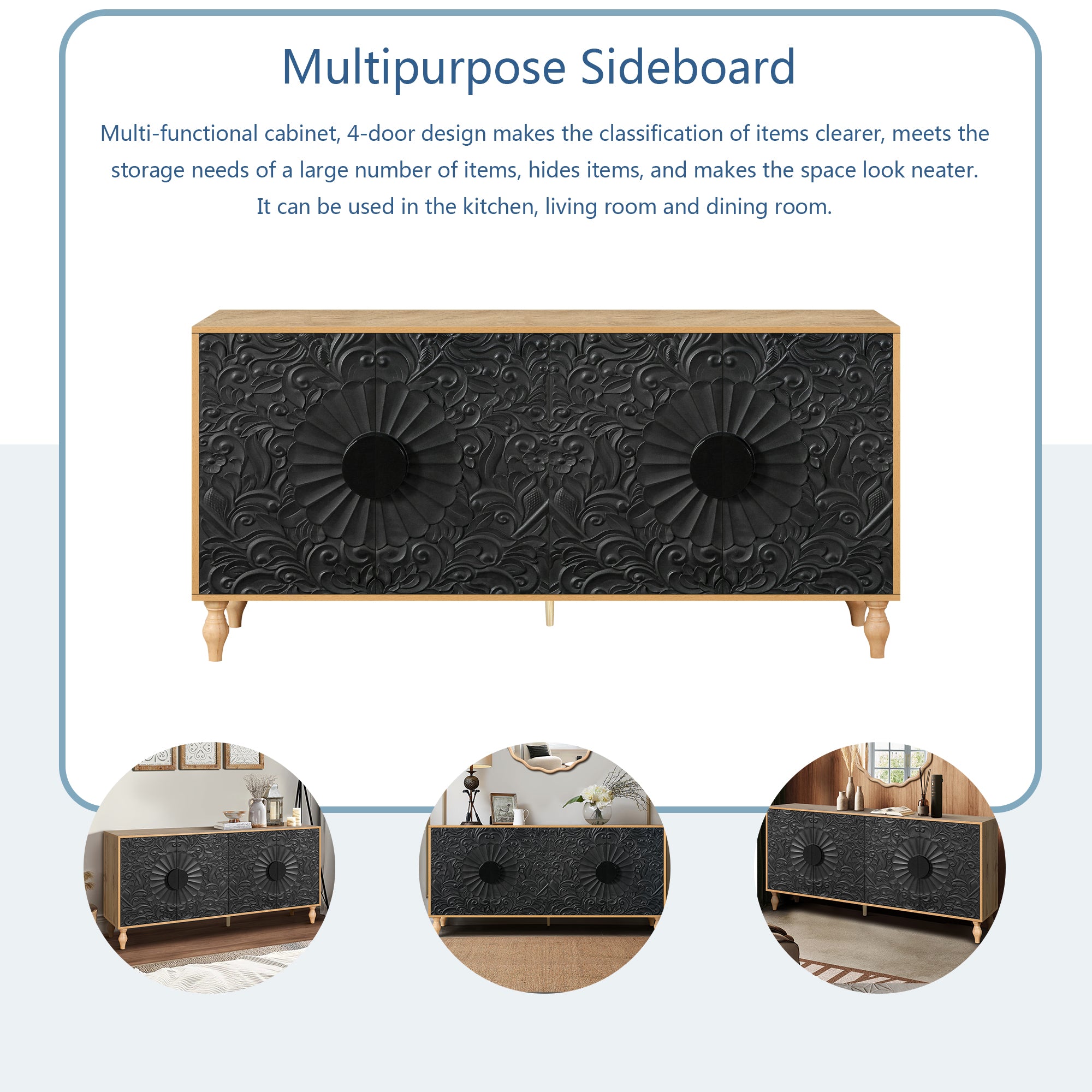 Black Carved Symmetrical Design TV Stand