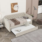 Twin Size Upholstered Daybed with Trundle and USB Charging