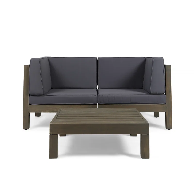 Oana 3-Piece Love Seat Set with Coffee Table, Dark