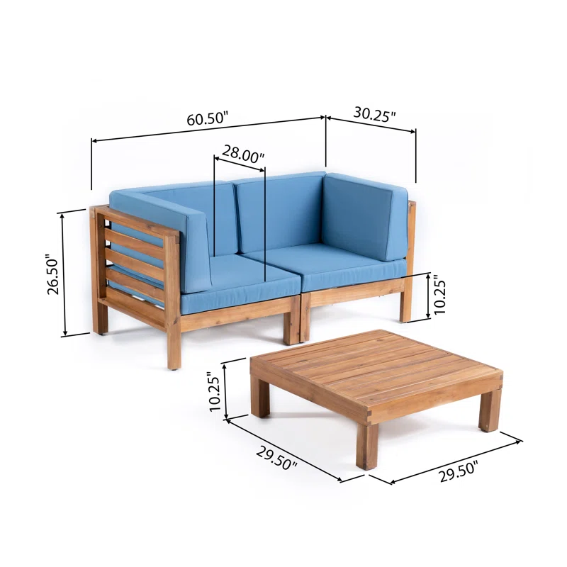 Oana 3-Piece Love Seat Set With Coffee Table