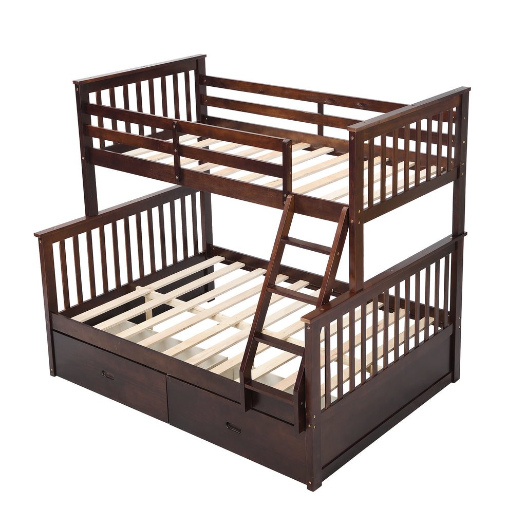 Twin Over Full Bunk Bed with Storage Drawers – Espresso