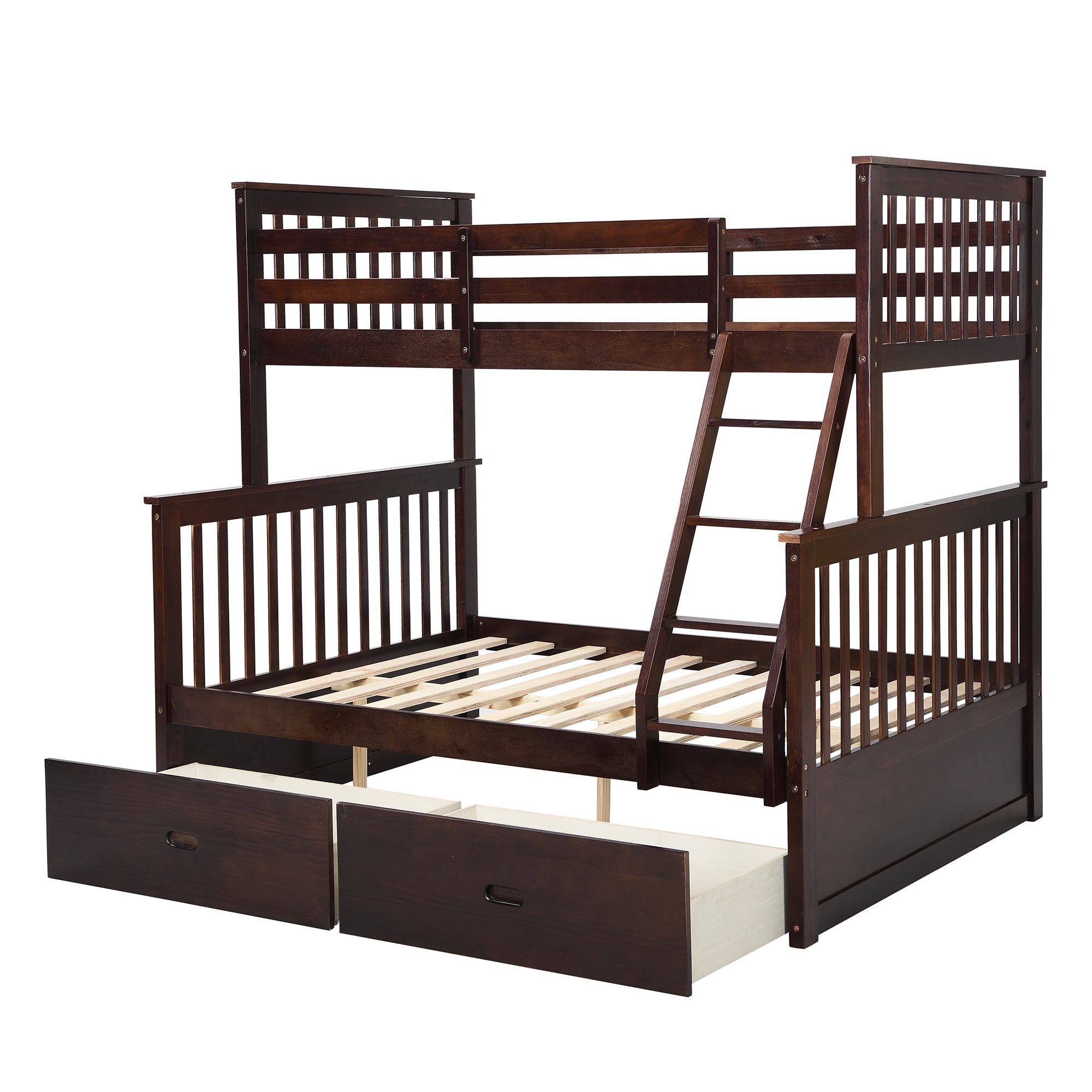 Twin Over Full Bunk Bed with Storage Drawers – Espresso