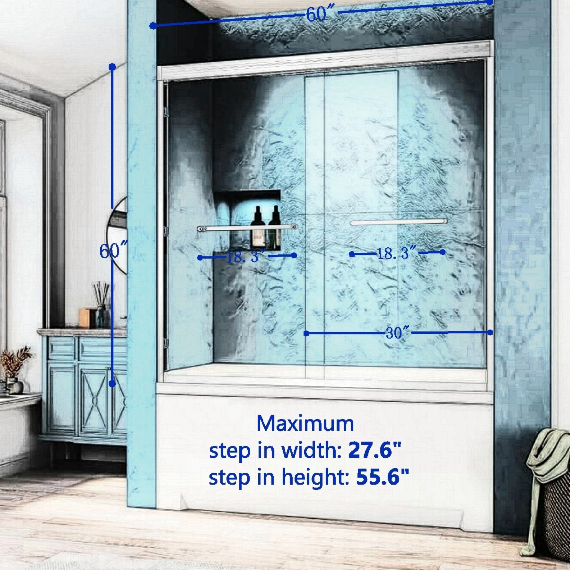 56-60"W x 60"H Double Sliding Tub Shower Door
