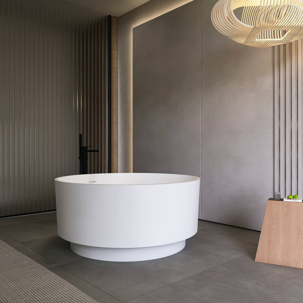 49 Inch Round Freestanding Solid Surface Soaking Bathtub