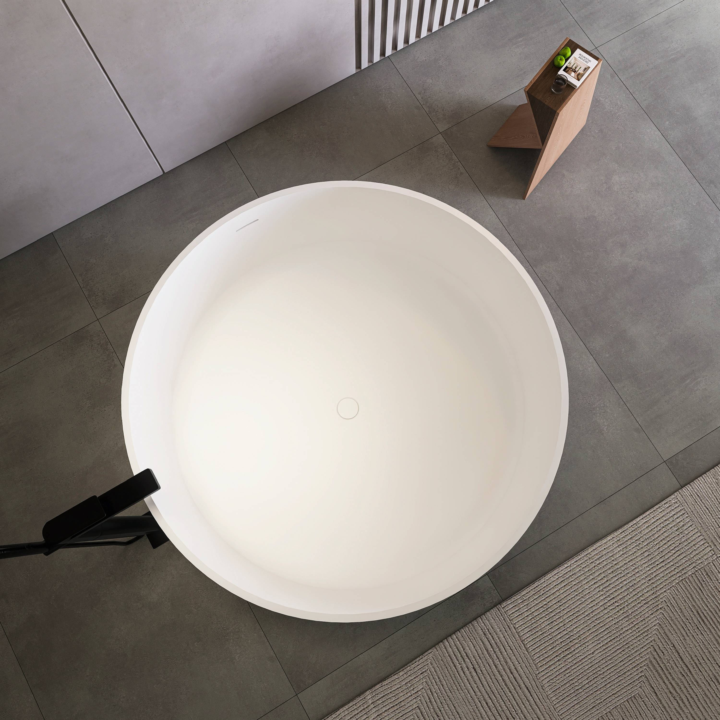 49 Inch Round Freestanding Solid Surface Soaking Bathtub