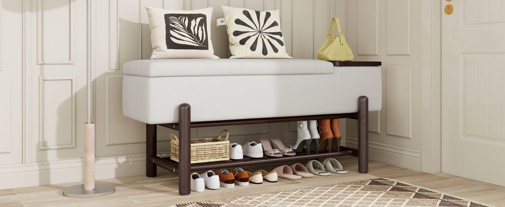 TREXM Farmhouse Upholstered Storage Bench
