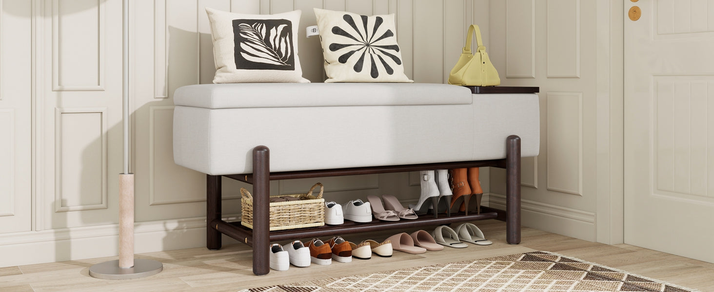 TREXM Farmhouse Upholstered Storage Bench