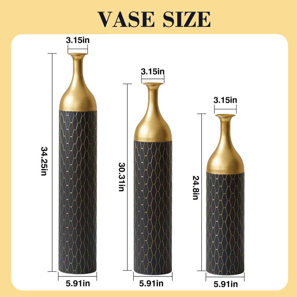 3-Piece Handcrafted Metal Floor Vase Set