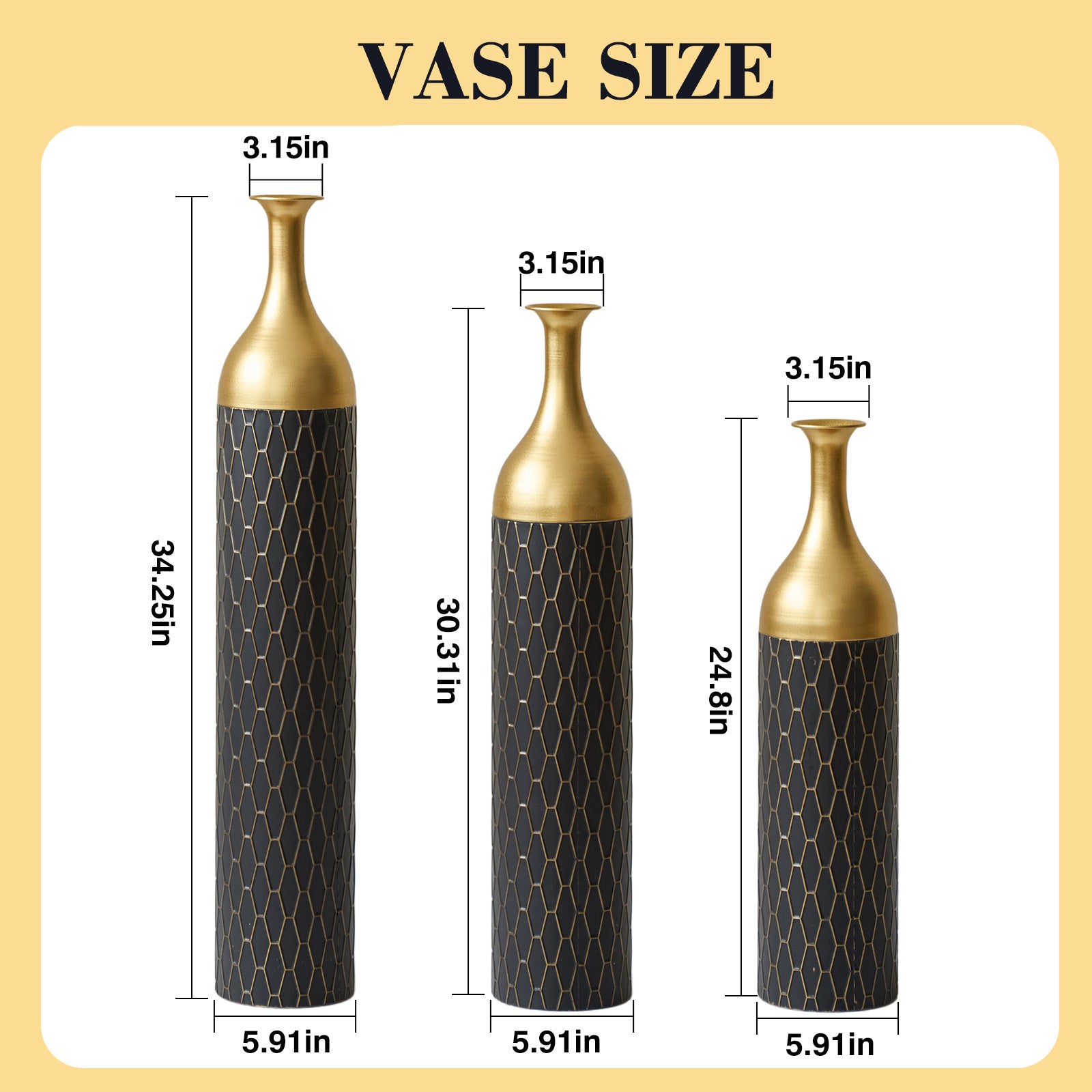 3-Piece Handcrafted Metal Floor Vase Set