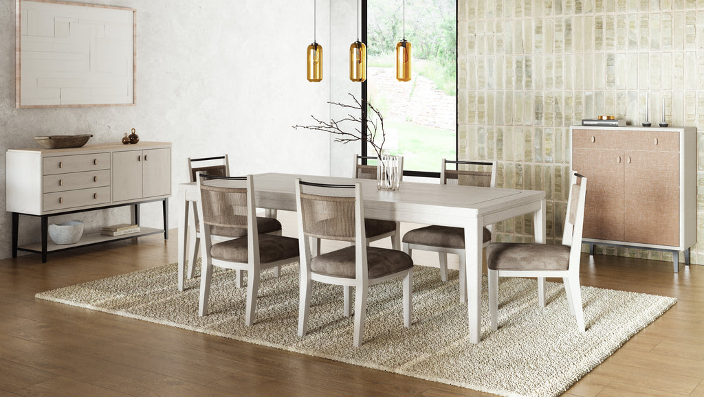 Expandable Leg Table with Metal Inlay - Vanilla