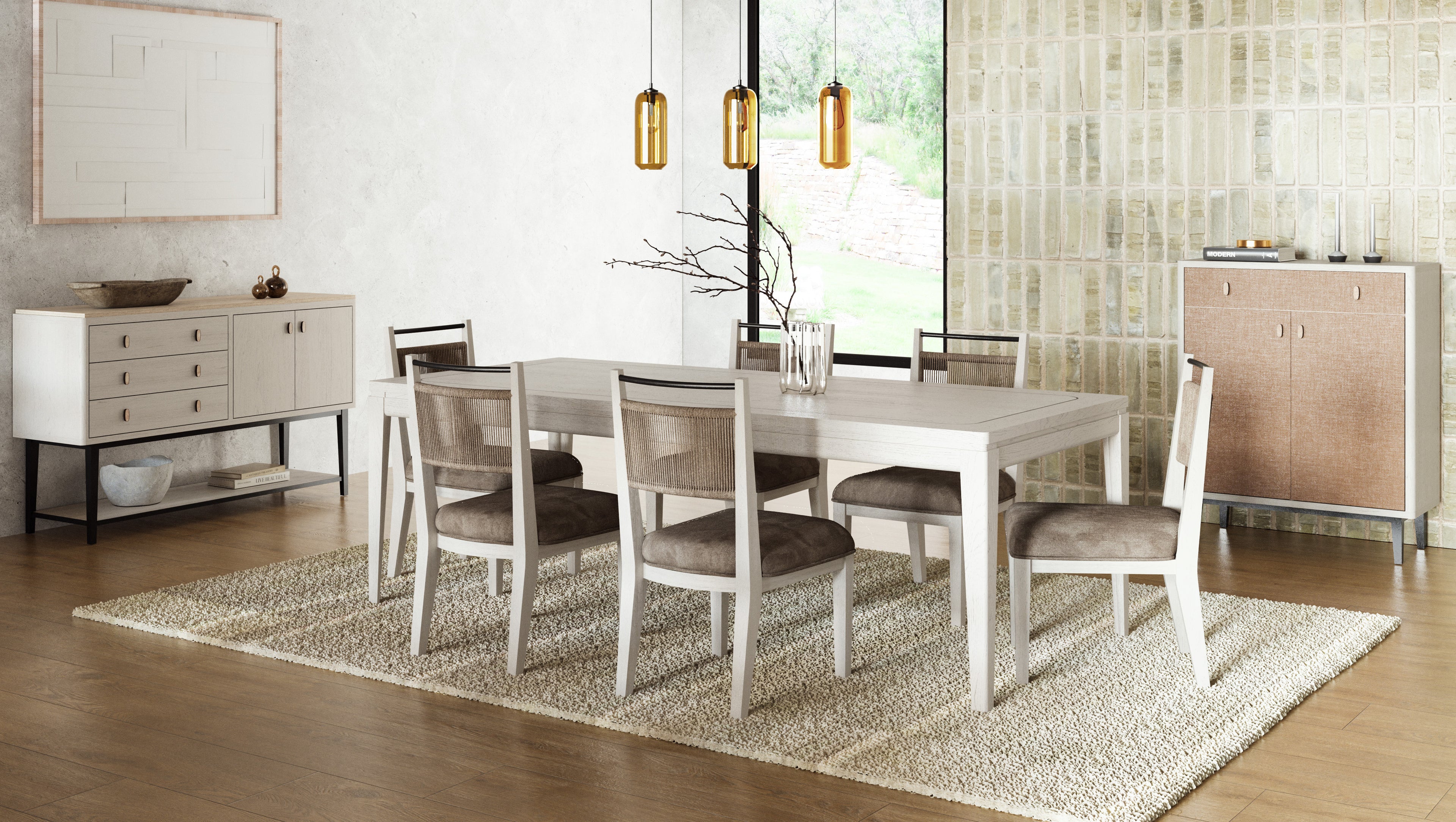 Expandable Leg Table with Metal Inlay - Vanilla