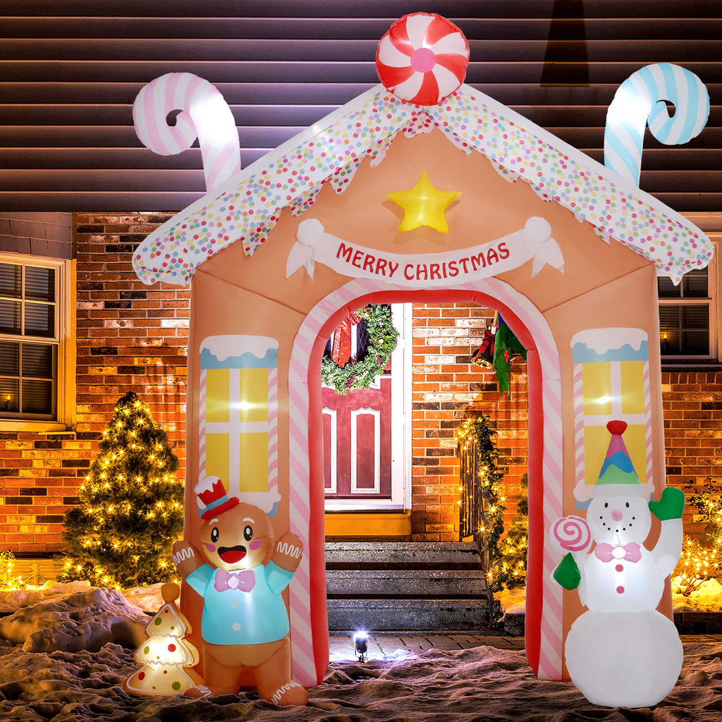 Outsunny 10-Foot Christmas Inflatable Gingerbread House Archway with LED Lights