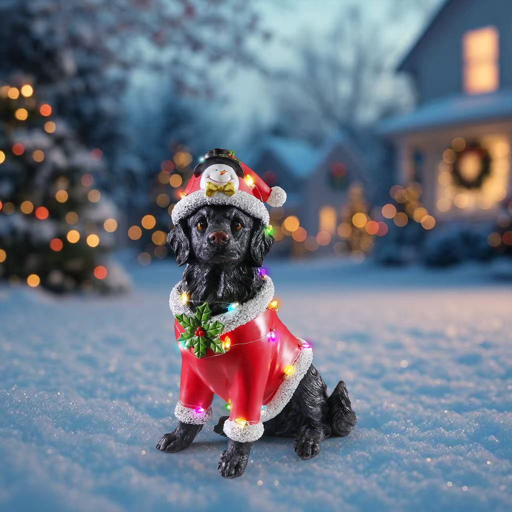 Christmas Dog Statue, Holiday Dog Figurine