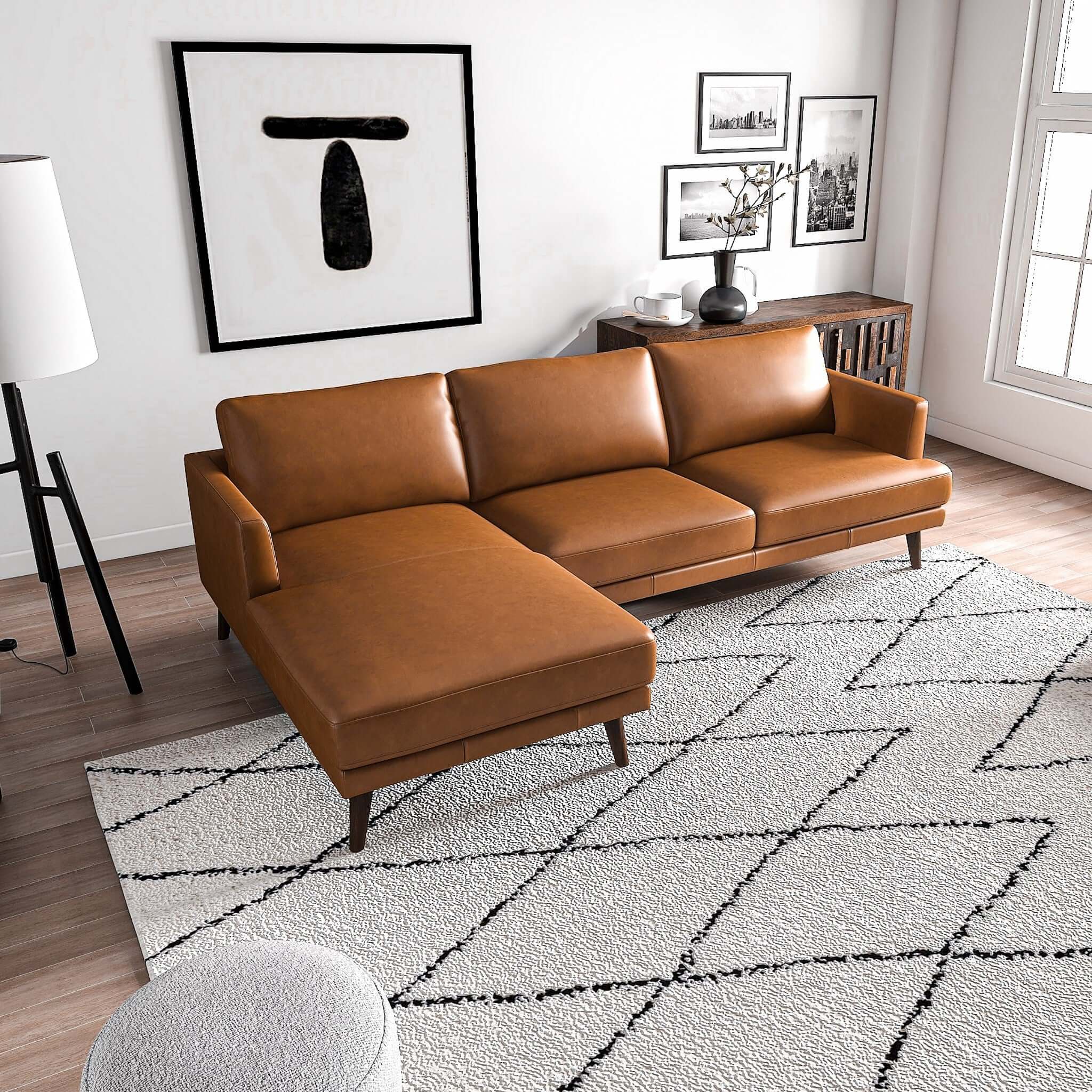 Lore L-Shaped Genuine Leather Sectional