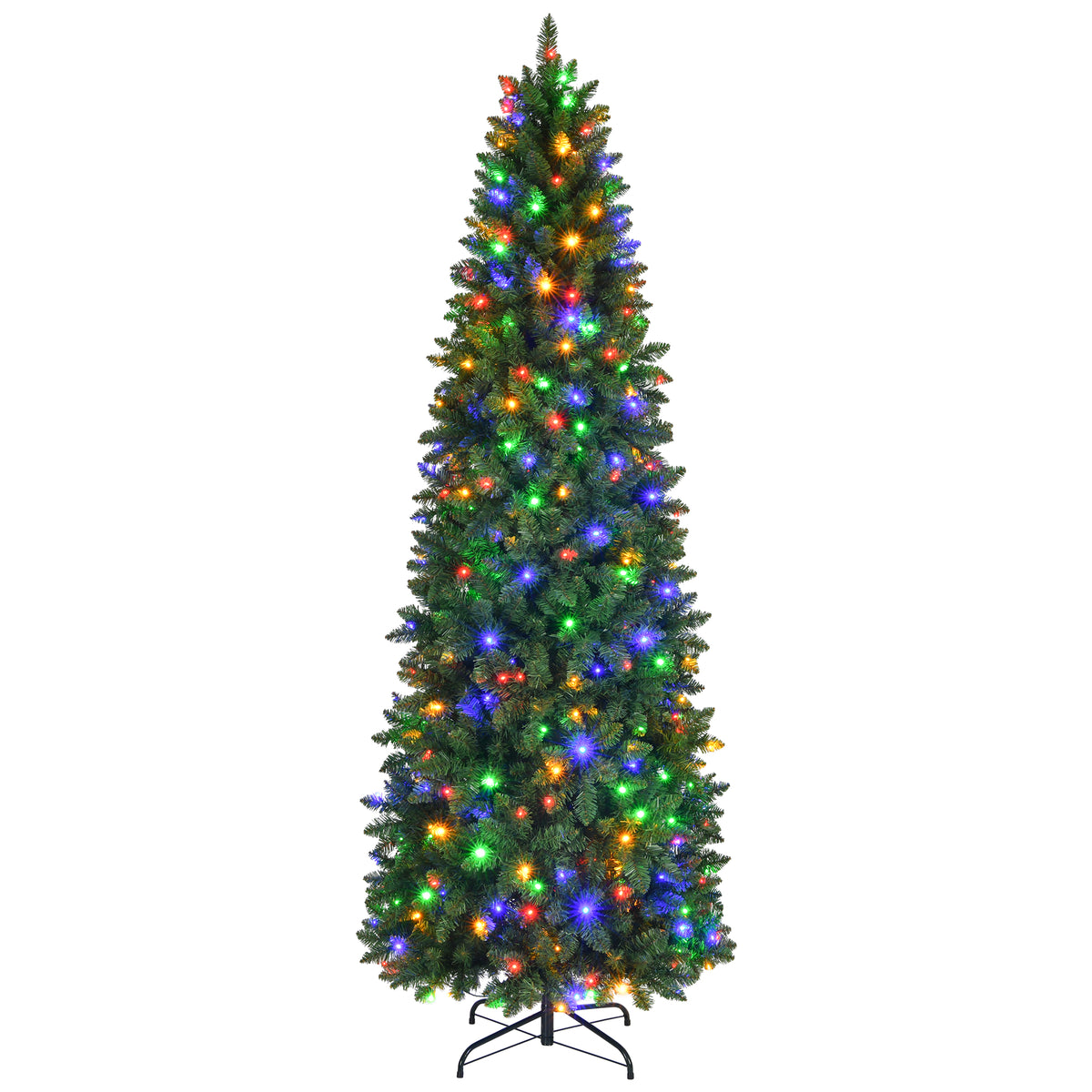 Prelit Pencil Christmas Tree, 7.5-Foot, Warm White and Multicolor LED Lights, Green