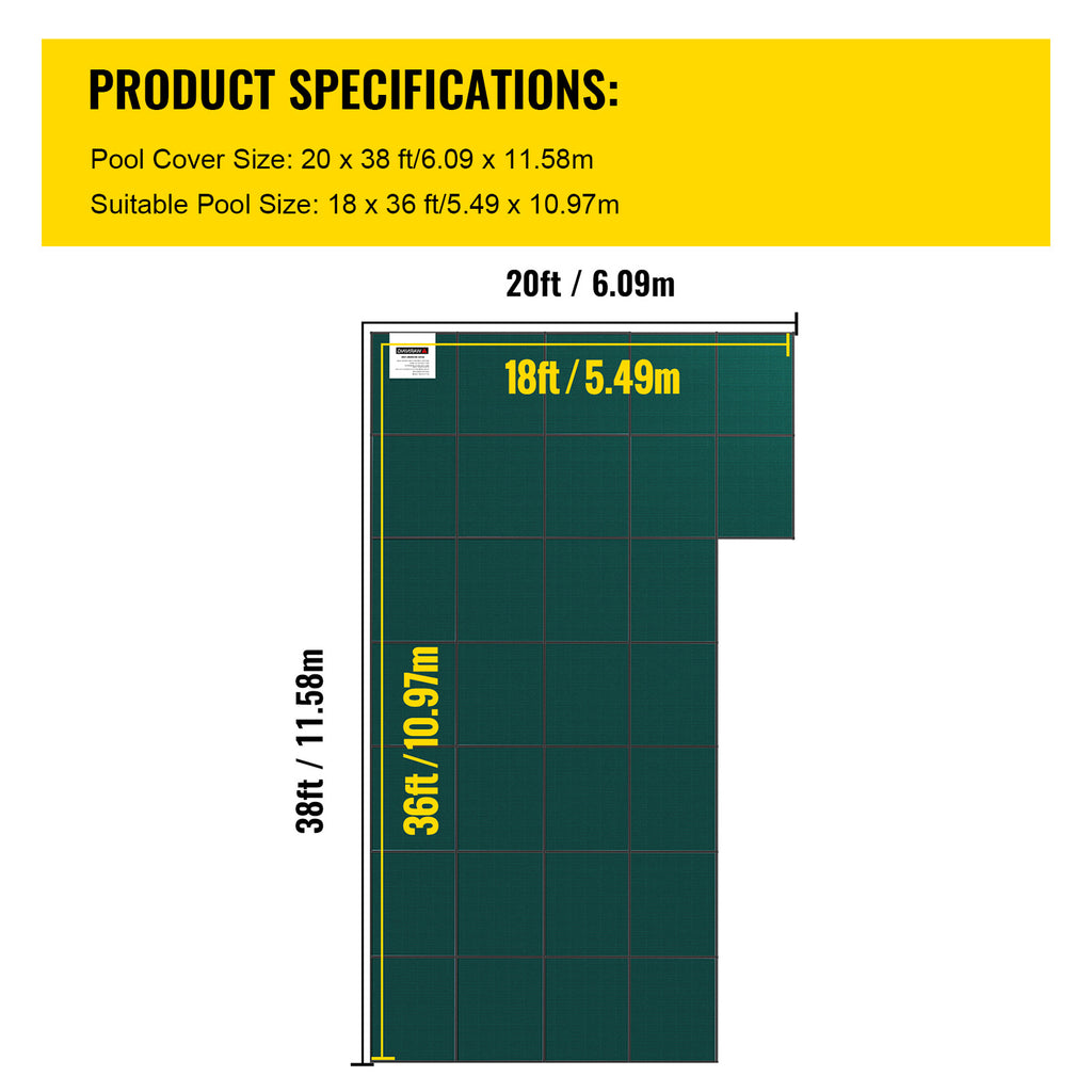 Inground Pool Safety Cover - 20 ft x 38 ft Rectangular