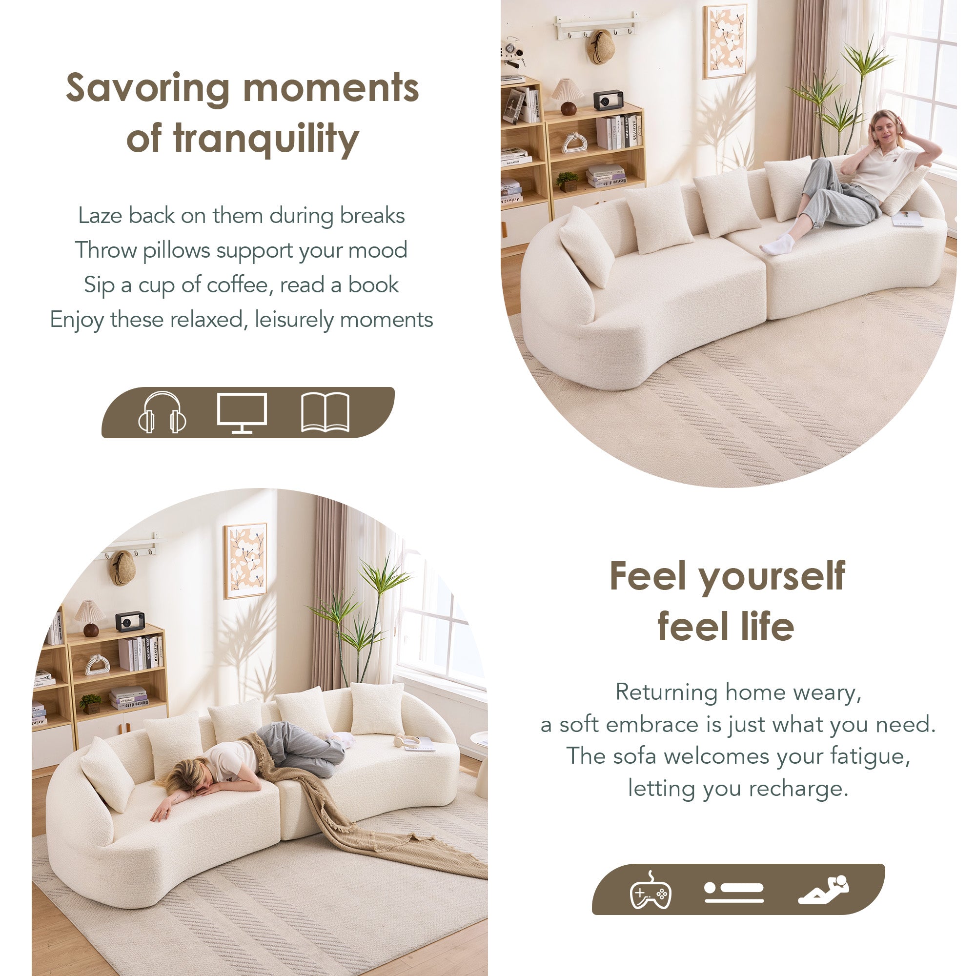 Curved Boneless Sofa, Compression Modular 110'' Sectional