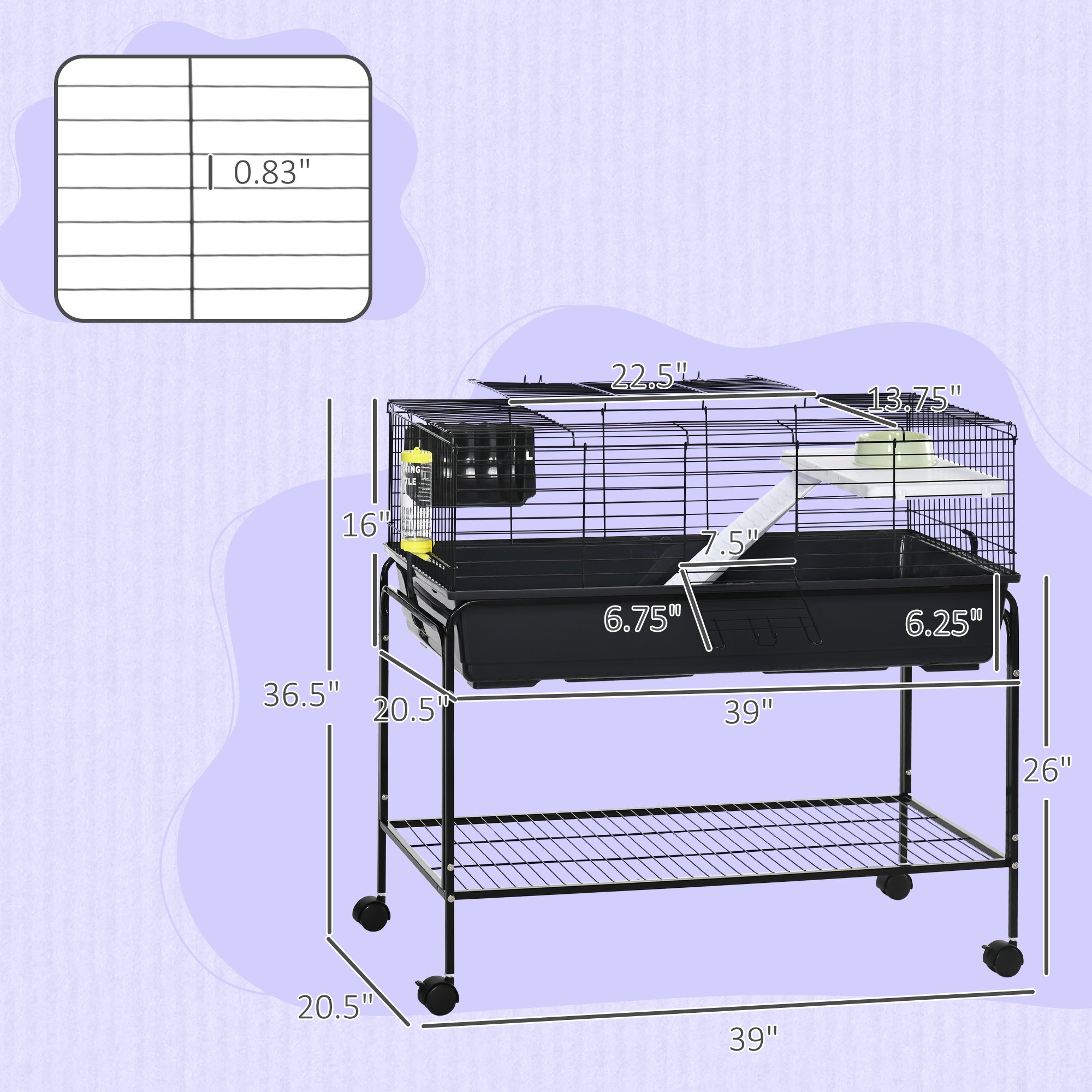 PawHut Two-Story Small Animal Cage Removable from Stand