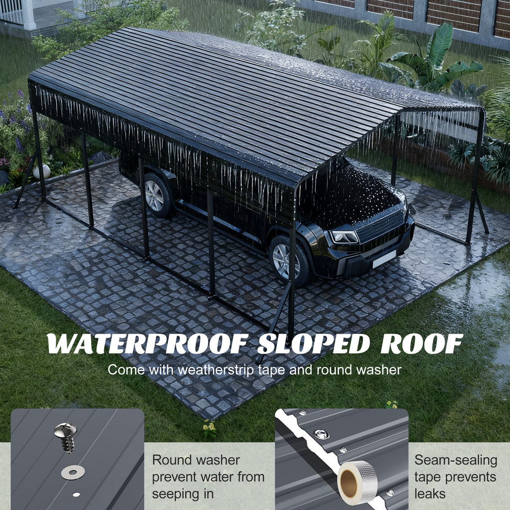 13x20 FT Metal Carport with Upgraded Triangle Reinforced Frame