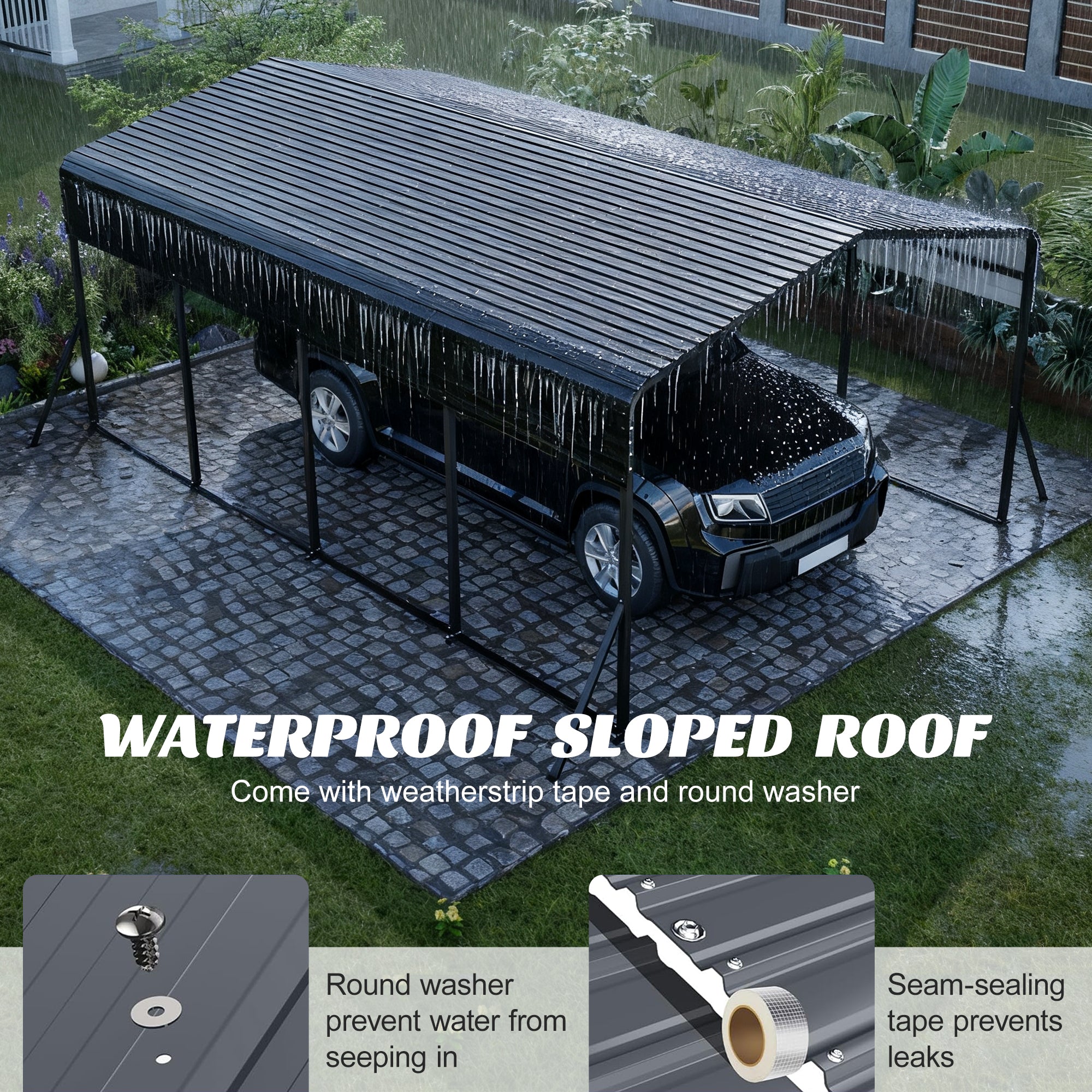13x20 FT Metal Carport with Upgraded Triangle Reinforced Frame