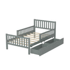 Twin Size Wood Platform Bed with Guardrails on Both Sides and Two Storage Drawers