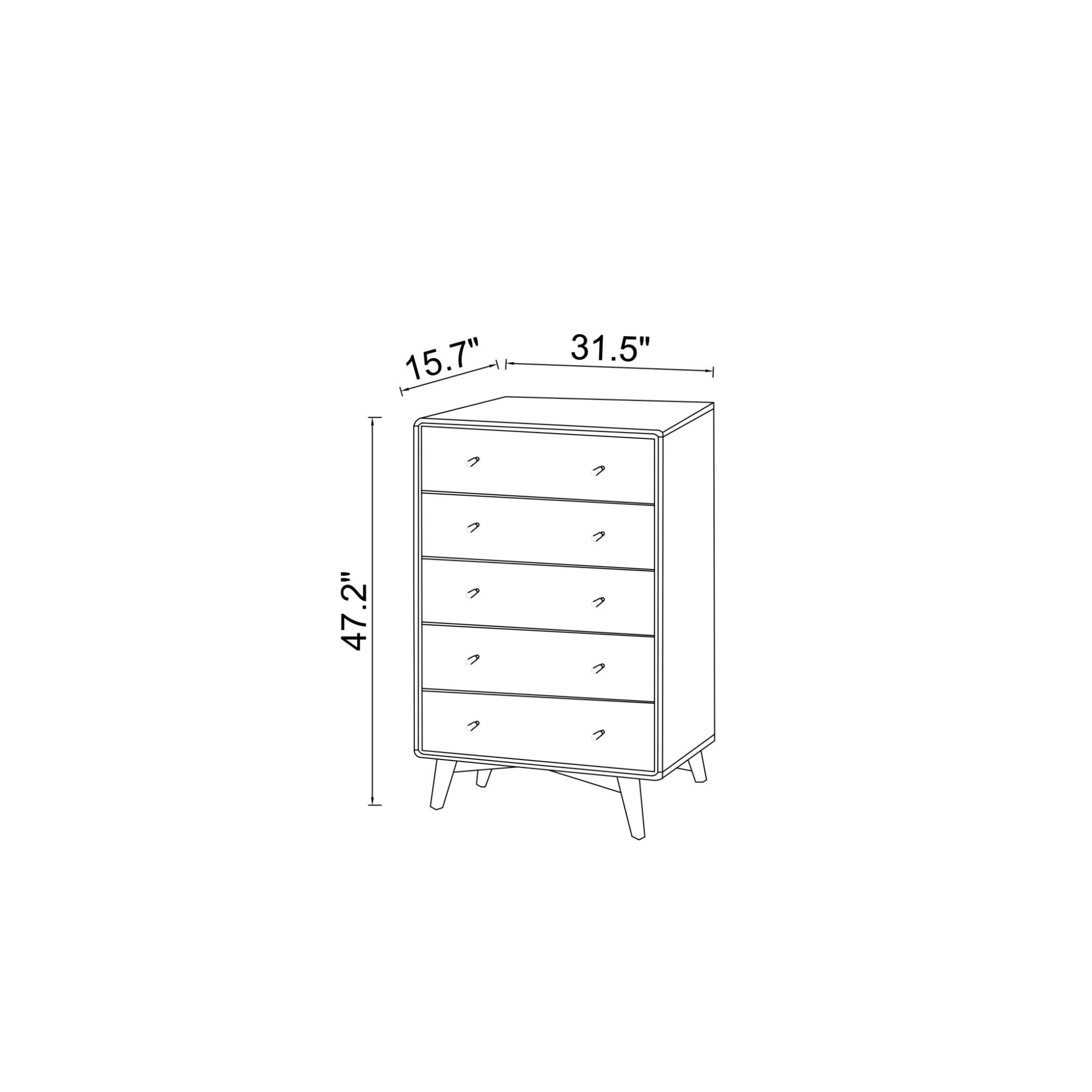 Caroline Mid Century Modern 5-Drawer Solid Wood Dresser