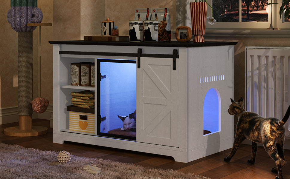 46" Farmhouse Cat Litter Box Enclosure with Sliding Barn Door