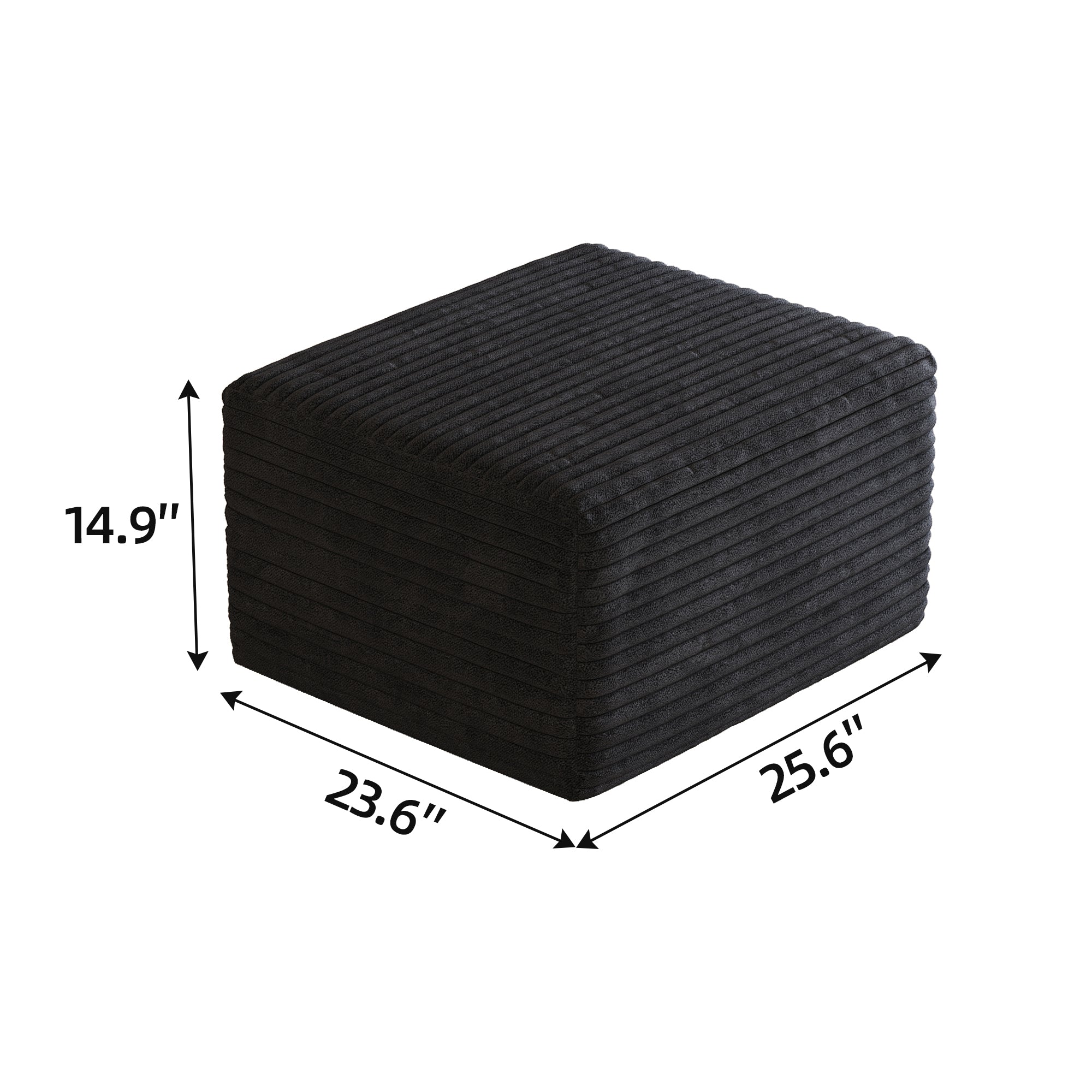 No Assembly Required Sofa Ottoman in Black Plush Corduroy