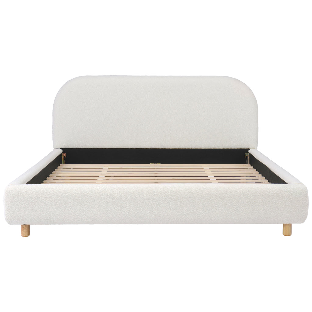 Queen Size Upholstered Bed With Boucle Fabric