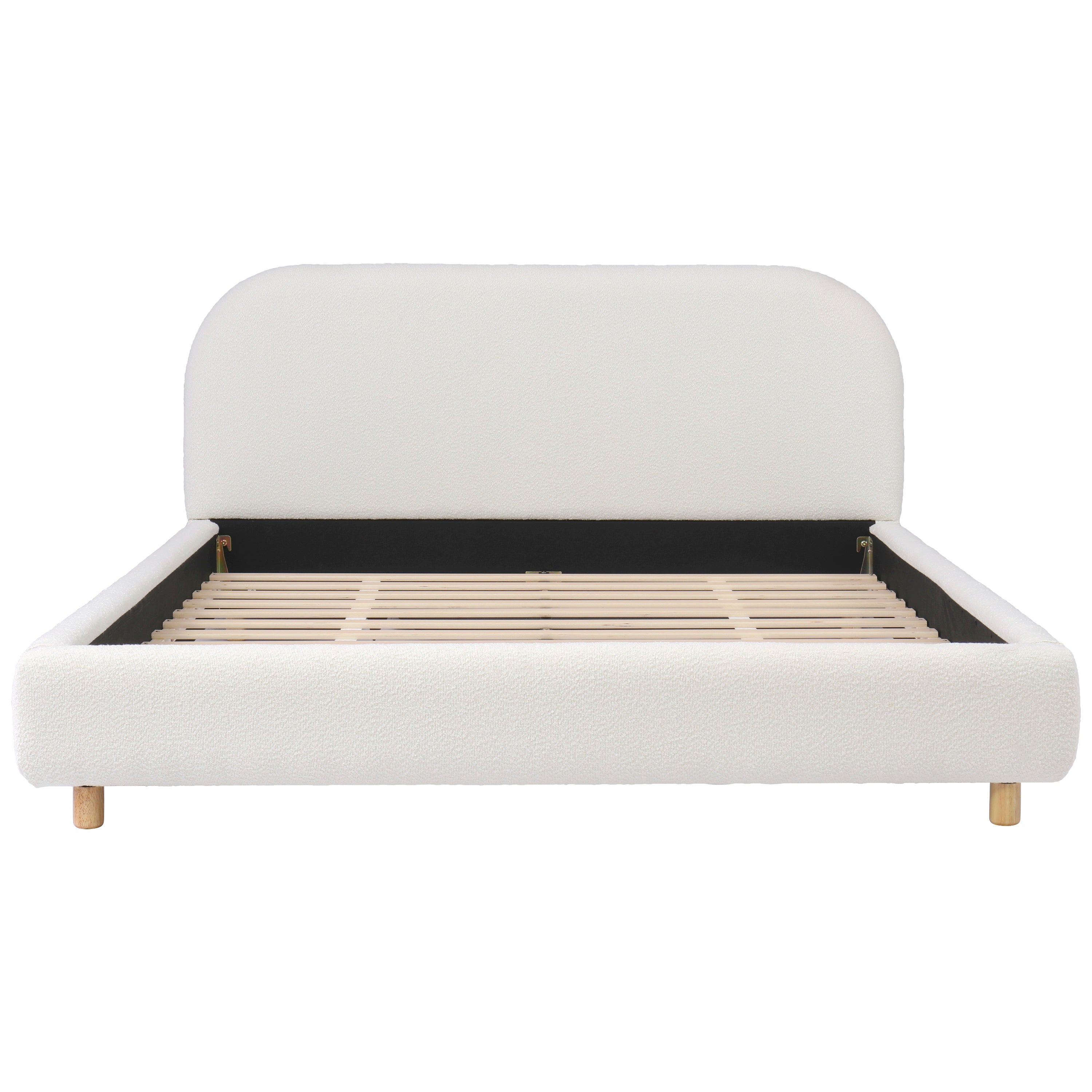 Queen Size Upholstered Bed With Boucle Fabric