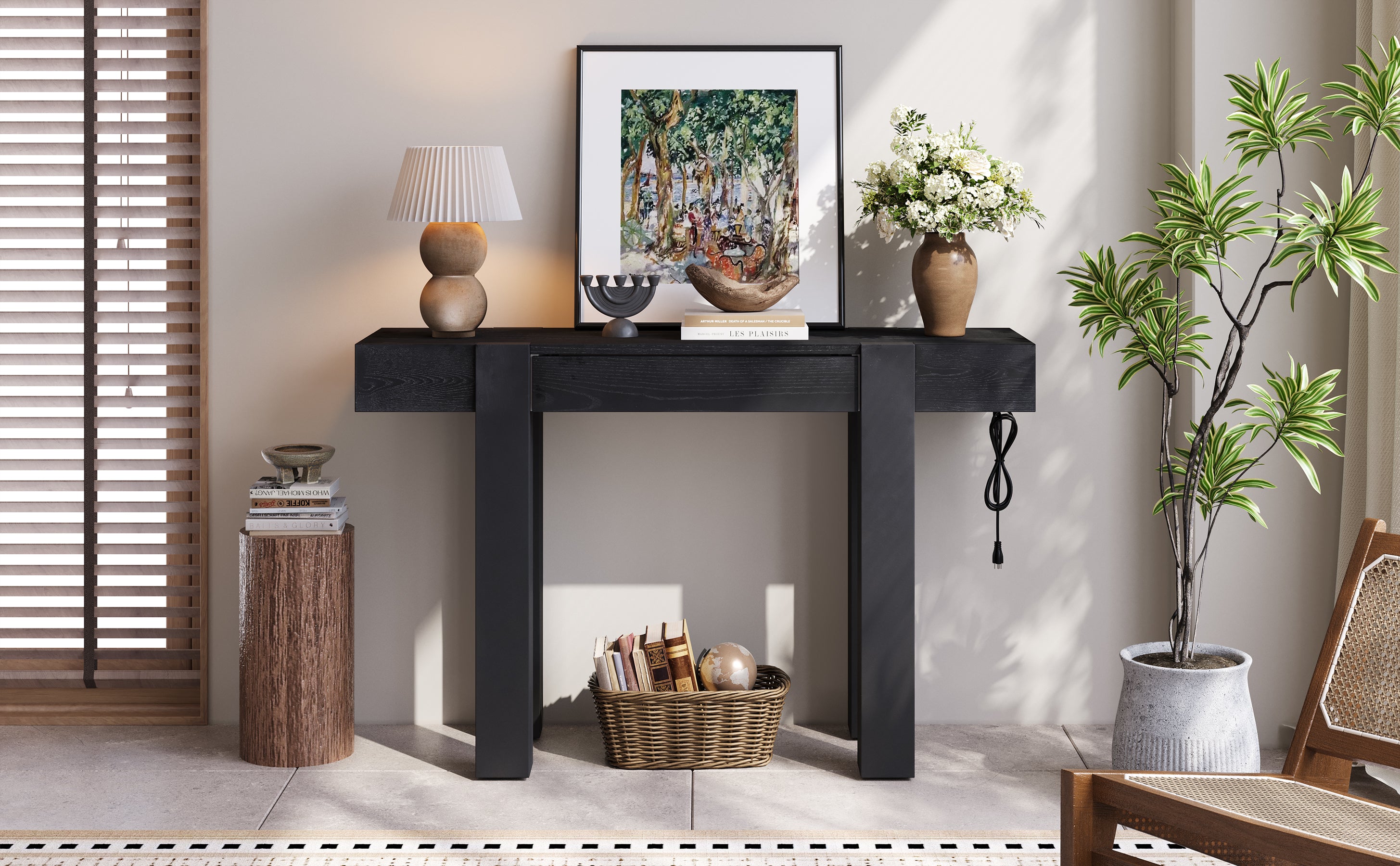 TREXM Rustic Minimalist Console Table with Hidden Drawer