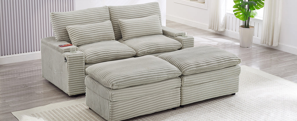 Loveseat Sofa 70.9" Convertible with Ottoman and USB Ports