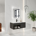 36" Wall-Mounted Floating Bathroom Vanity with Ceramic Sink – Modern Dark