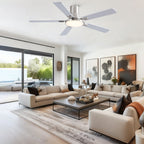 52 Inch Modern Brushed Nickel Flush Mount Ceiling Fan with Light and Remote Control